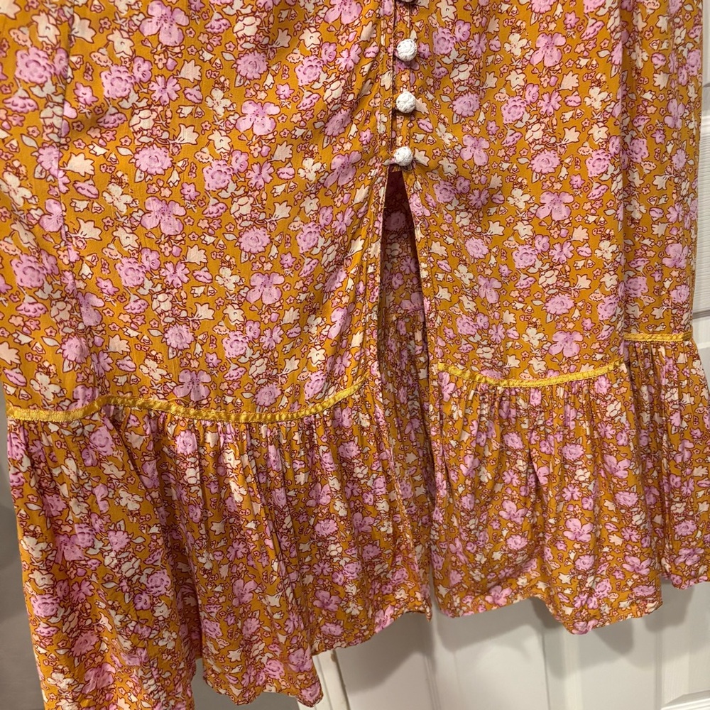 FREE PEOPLE Molly Jo Floral Boho Dress Size XS / S Maxi Length Pink Yellow - Picture 3 of 5